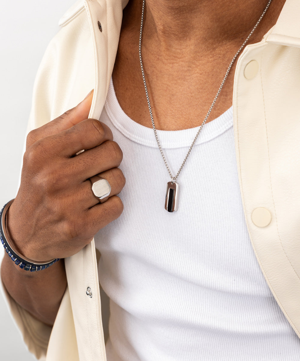 Dogtag necklace Black Agate | Silver