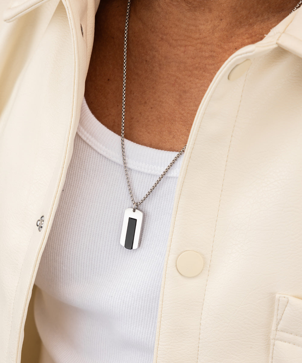 Dogtag necklace Black Agate | Silver