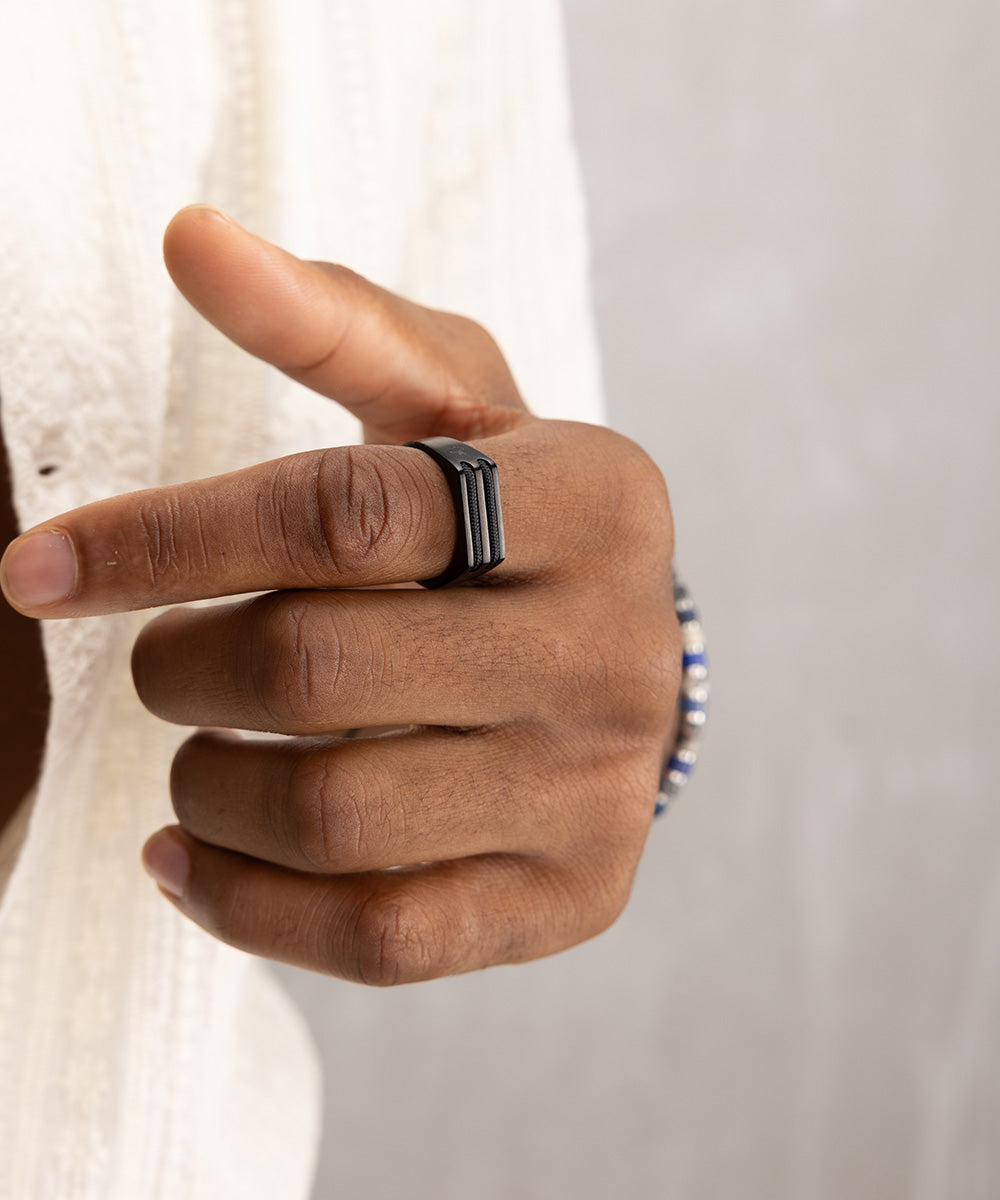 Signet Ring 7mm Rope Black | Black